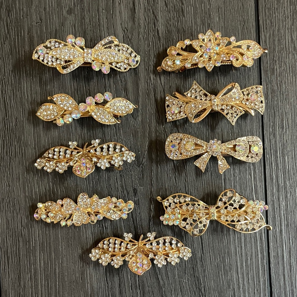 Elegant Gold Hair Clips with Rhinestones